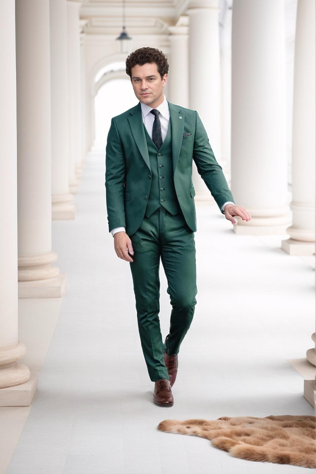 Custom Tailored Men Suit Green, Bespoke Men Suıt 3 Pieces