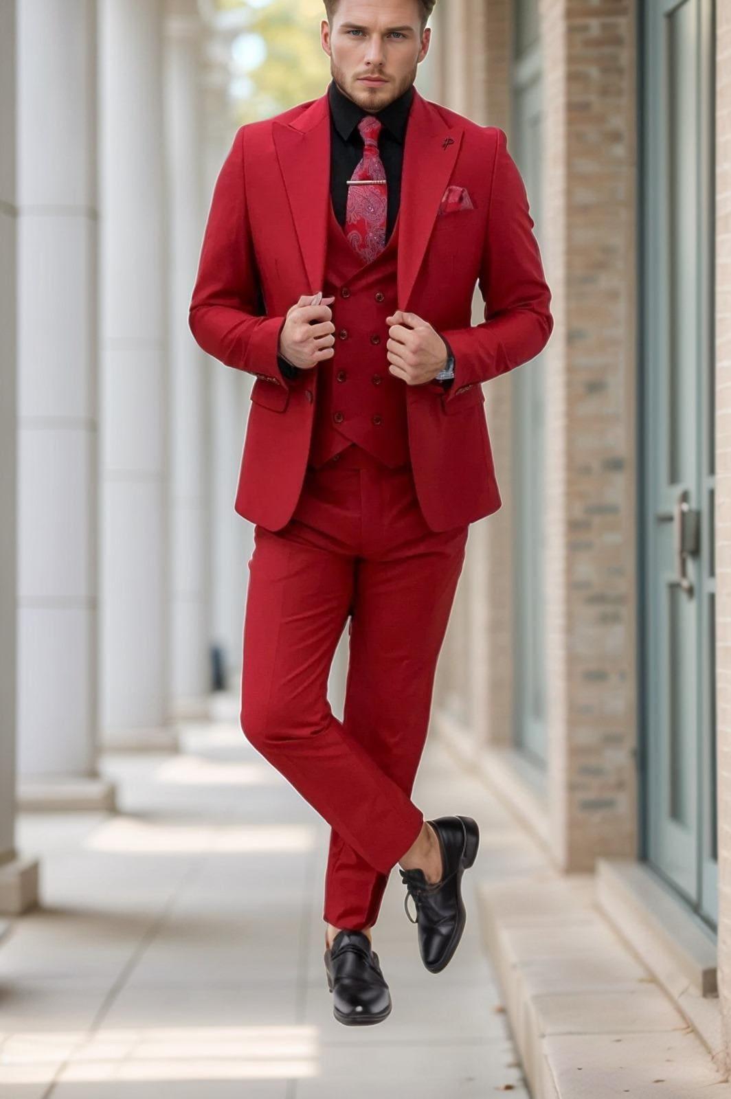 Fiery Red Power Suit for Modern Men