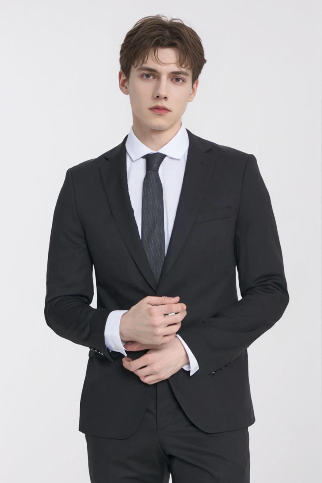 Men's Black Slim Fit Slim Fit Mono Collar Suit