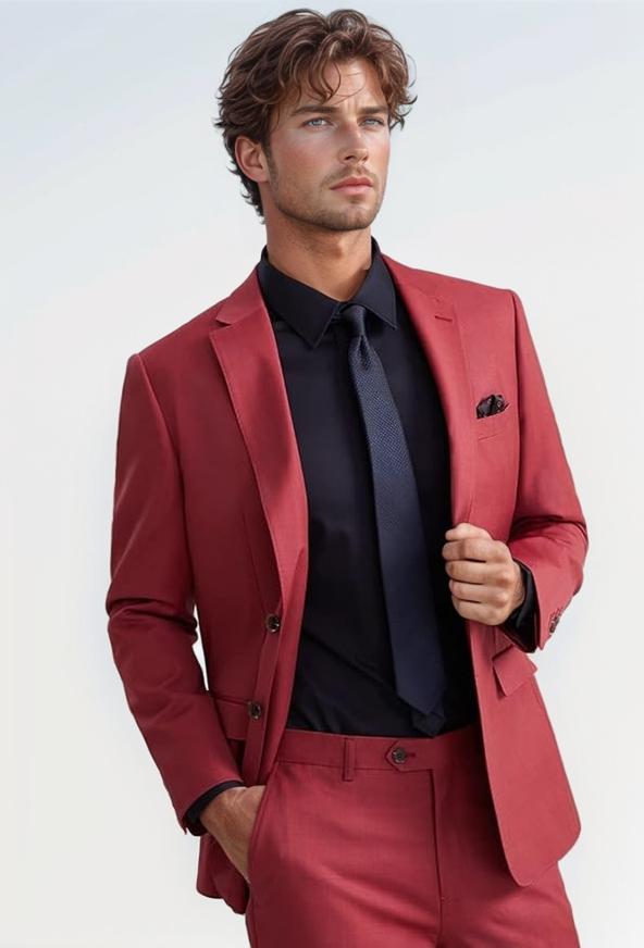 Bold Red Suit Command Attention with Agustini Men’s Slim Fit Suit